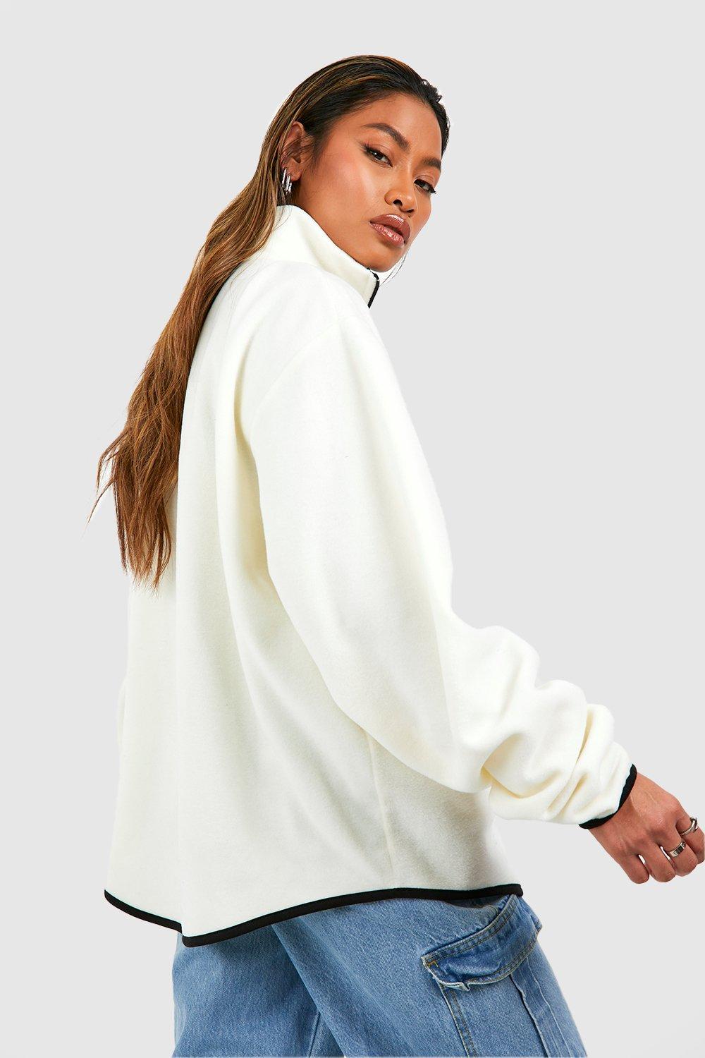 Polar Fleece Pocket Detail Half Zip Oversized Sweatshirt