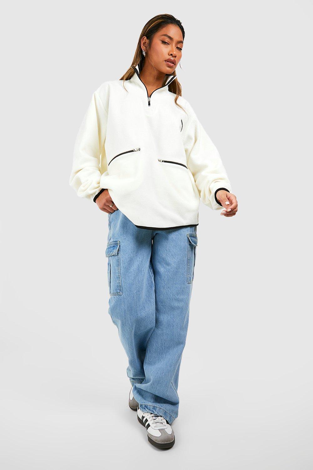 Polar Fleece Contrast Half Zip Oversized Sweatshirt