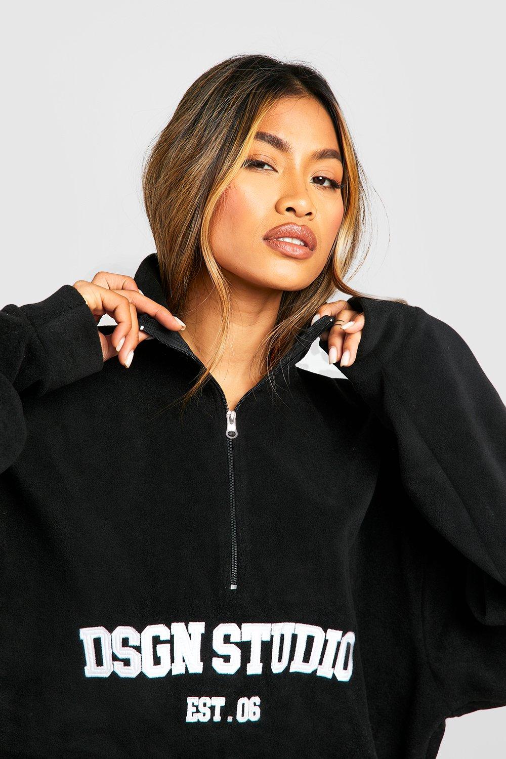 Dsgn Studio Slogan Embroidered Half Zip Oversized Sweatshirt boohoo