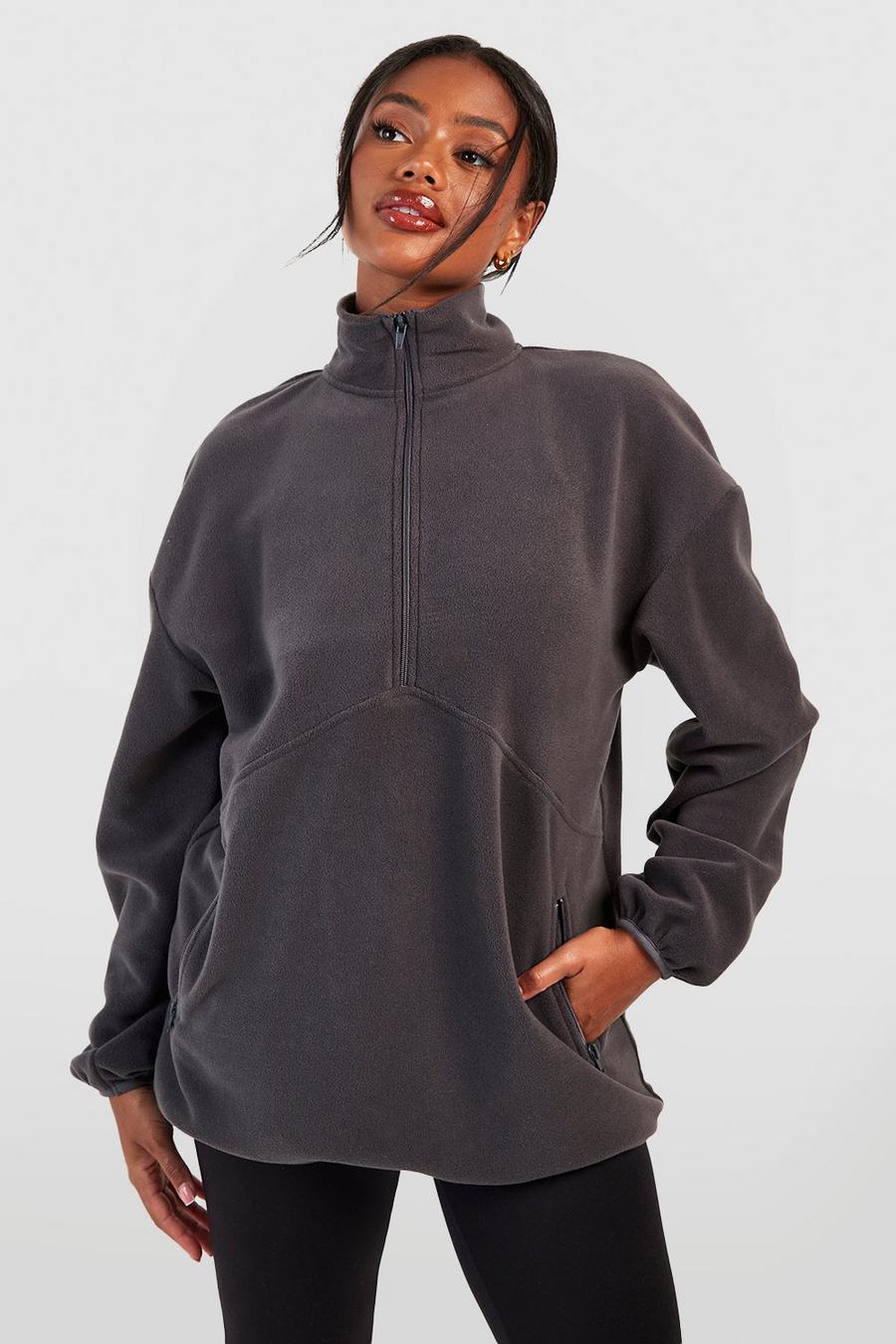 Charcoal Oversize sweatshirt i polarfleece med kort dragkedja image number 1