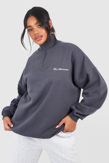 Text Print Slogan Oversized Half Zip Sweatshirt charcoal