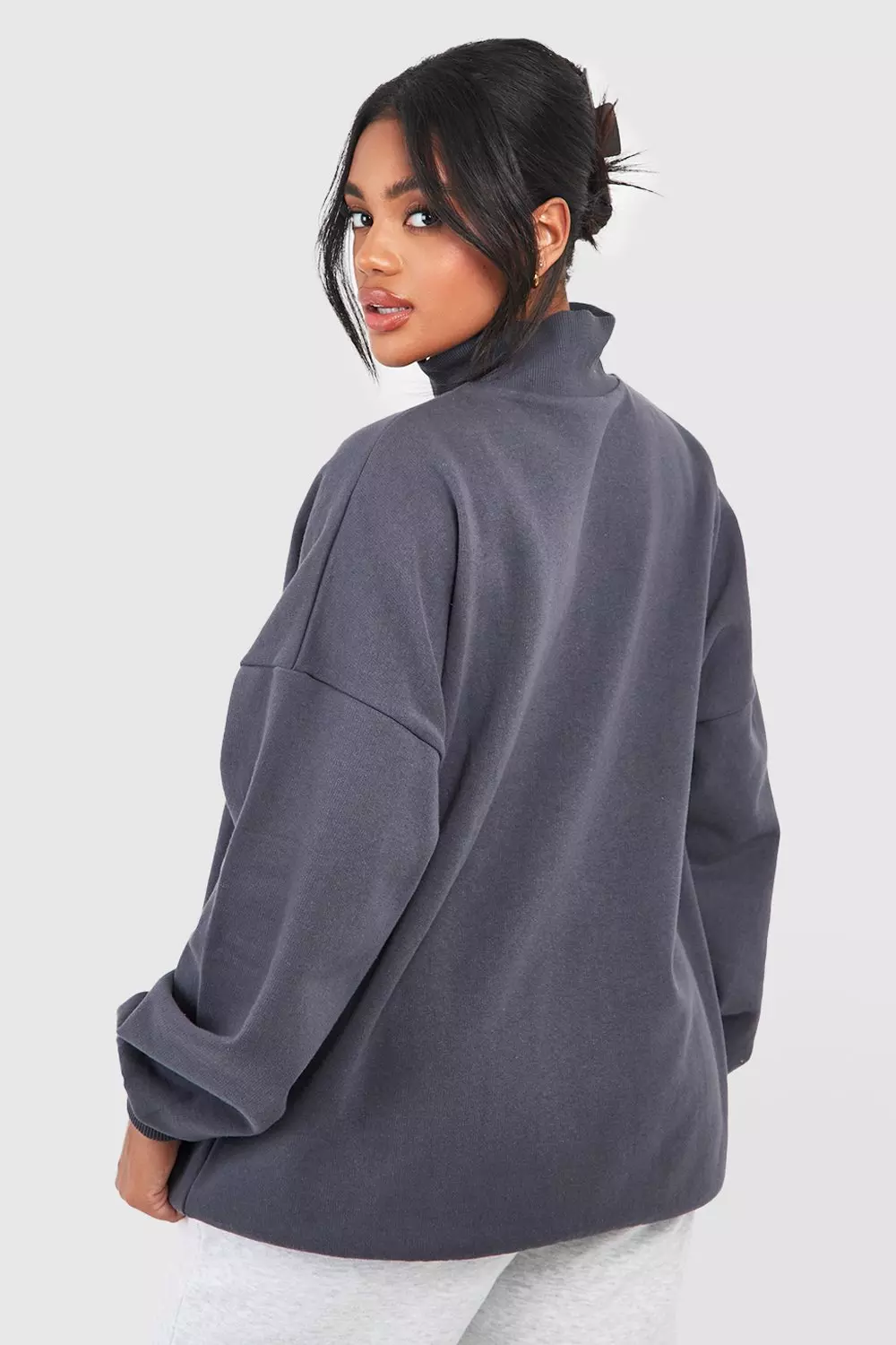 Charcoal Text Print Slogan Oversized Half Zip Sweatshirt alternative image