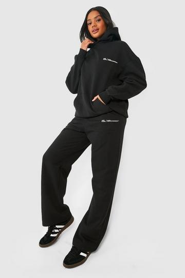 Black Dsgn Text Print Slogan Straight Leg Hooded Tracksuit