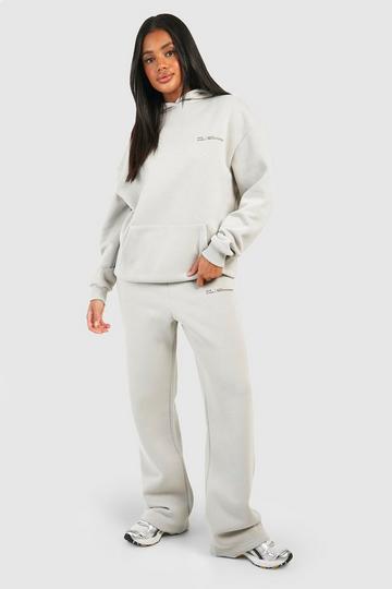 Dsgn Text Print Slogan Straight Leg Hooded Tracksuit stone