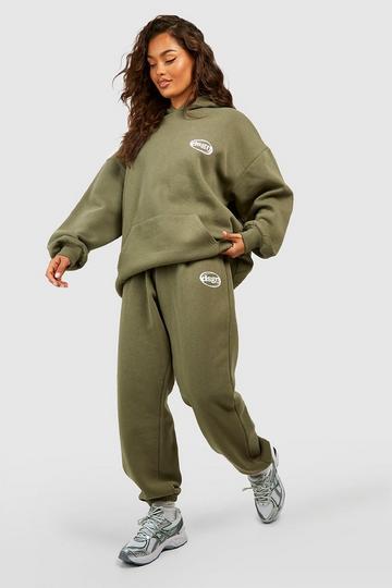 DSGN Slogan Hooded Tracksuit khaki