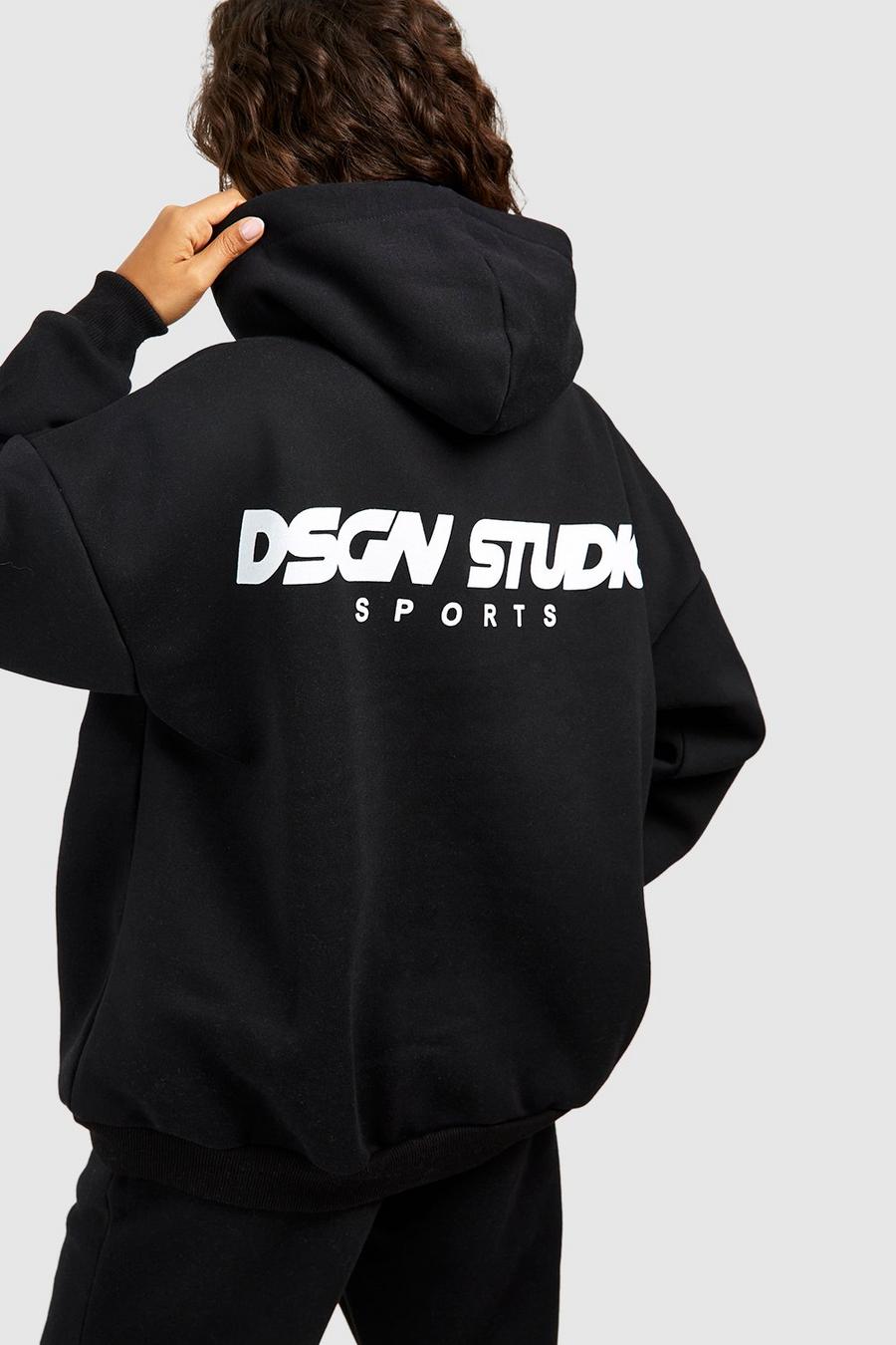 Sudadera oversize deportiva con capucha y estampado Dsgn Studio, Black