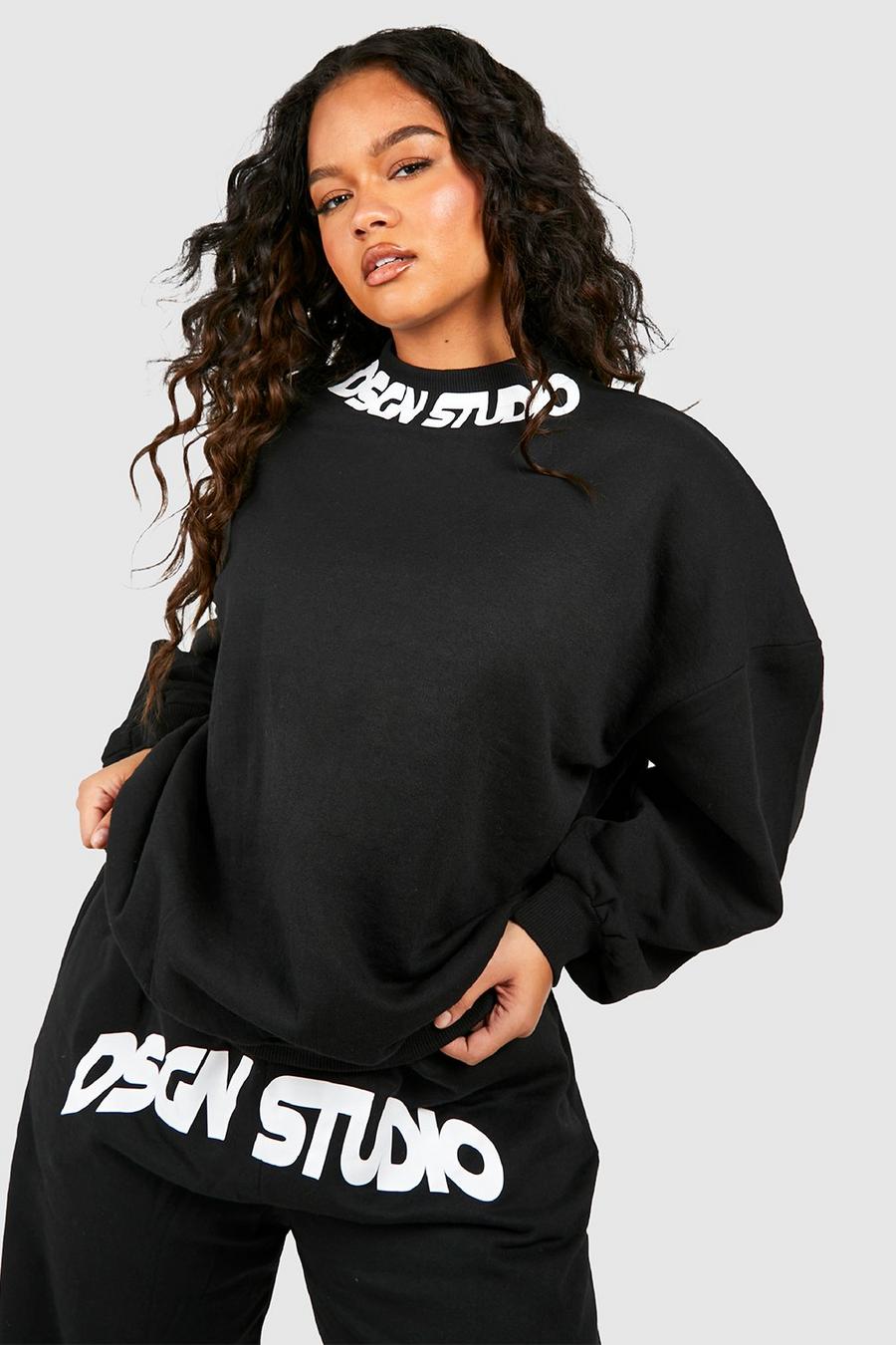 Black Plus Dsgn Studio Neck Print Oversized Sweatshirt