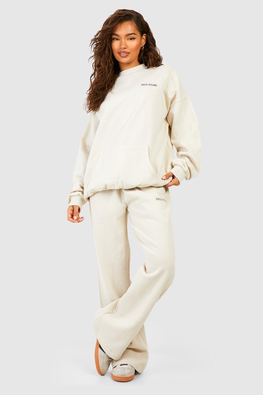 Cream Exposed Seam Detail Flared Sweatpants