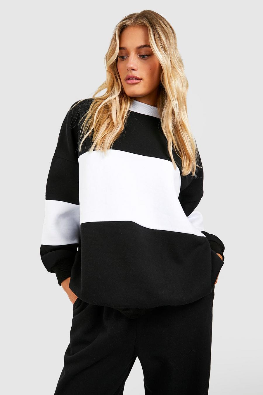 Women's Black Colour Block Oversized Sweatshirt | Boohoo UK