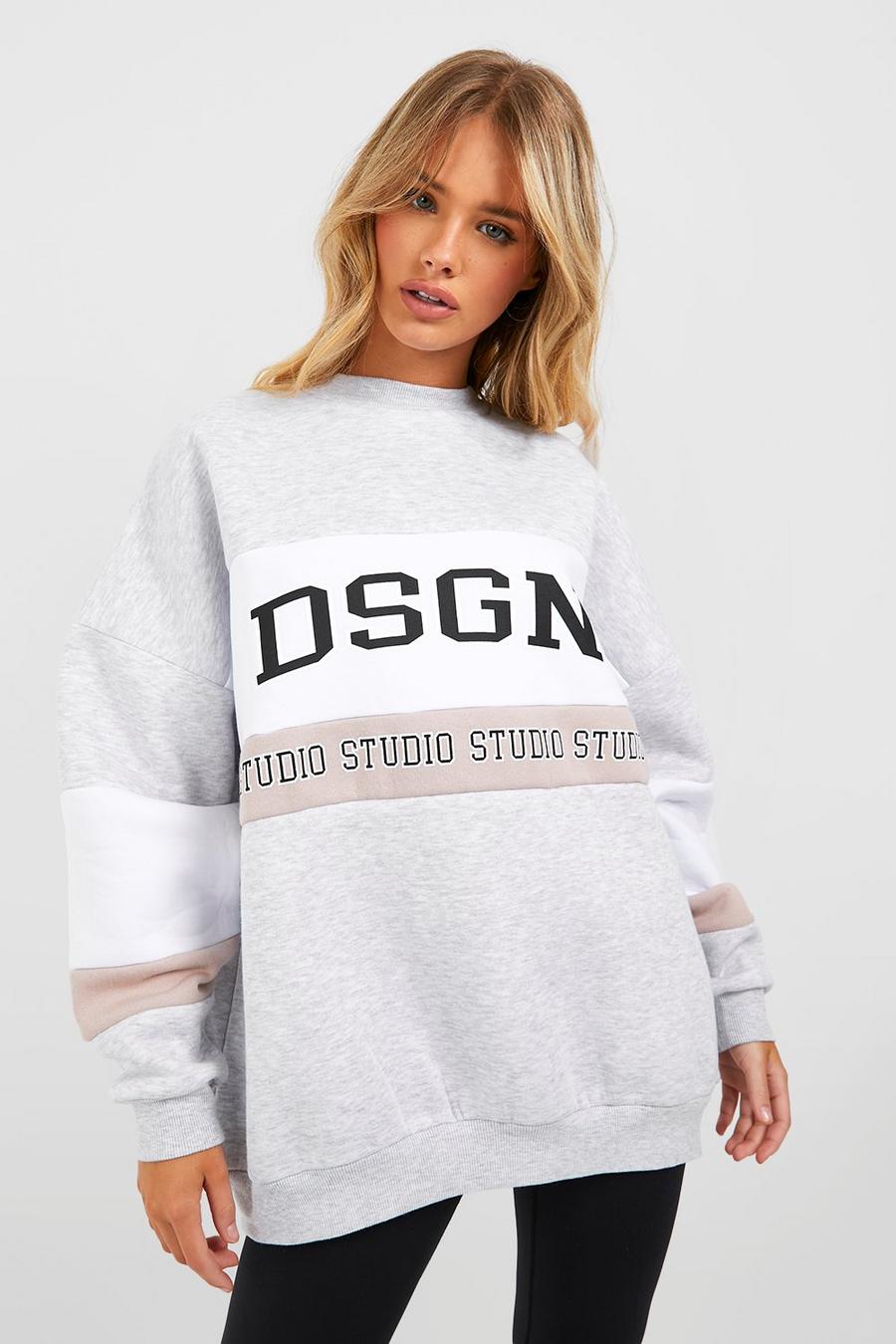 Ash grey Dsgn Studio Sweatshirt med blockfärger och tryck image number 1