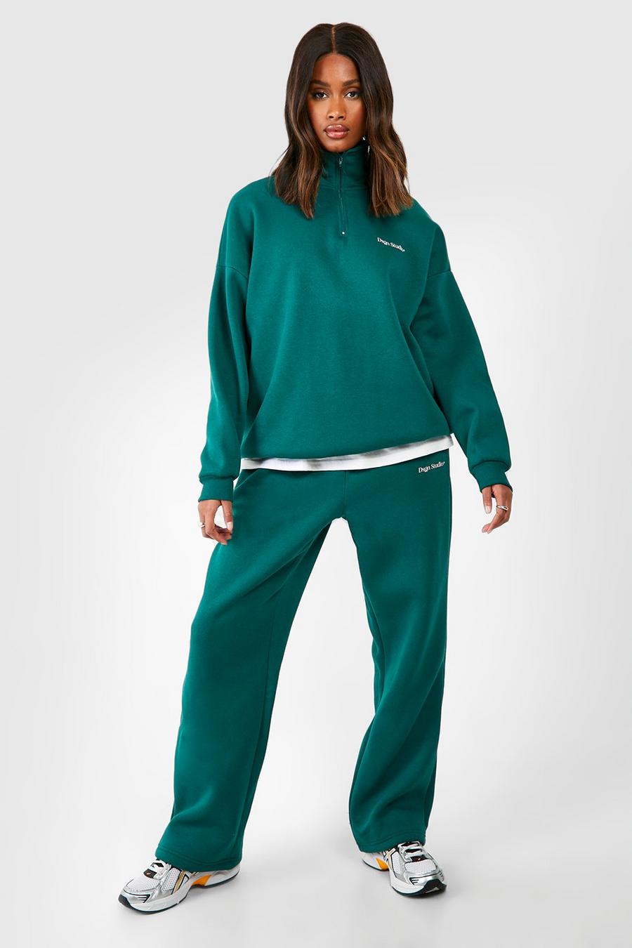 Green Dsgn Studio Half Zip Straight Leg Jogger Tracksuit 