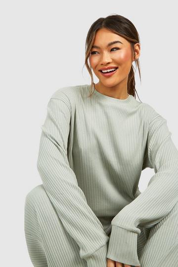 Oversized Long Sleeve Rib T Shirt sage