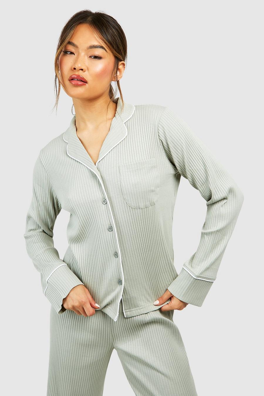 Sage Rib Long Sleeve Button Front Shirt