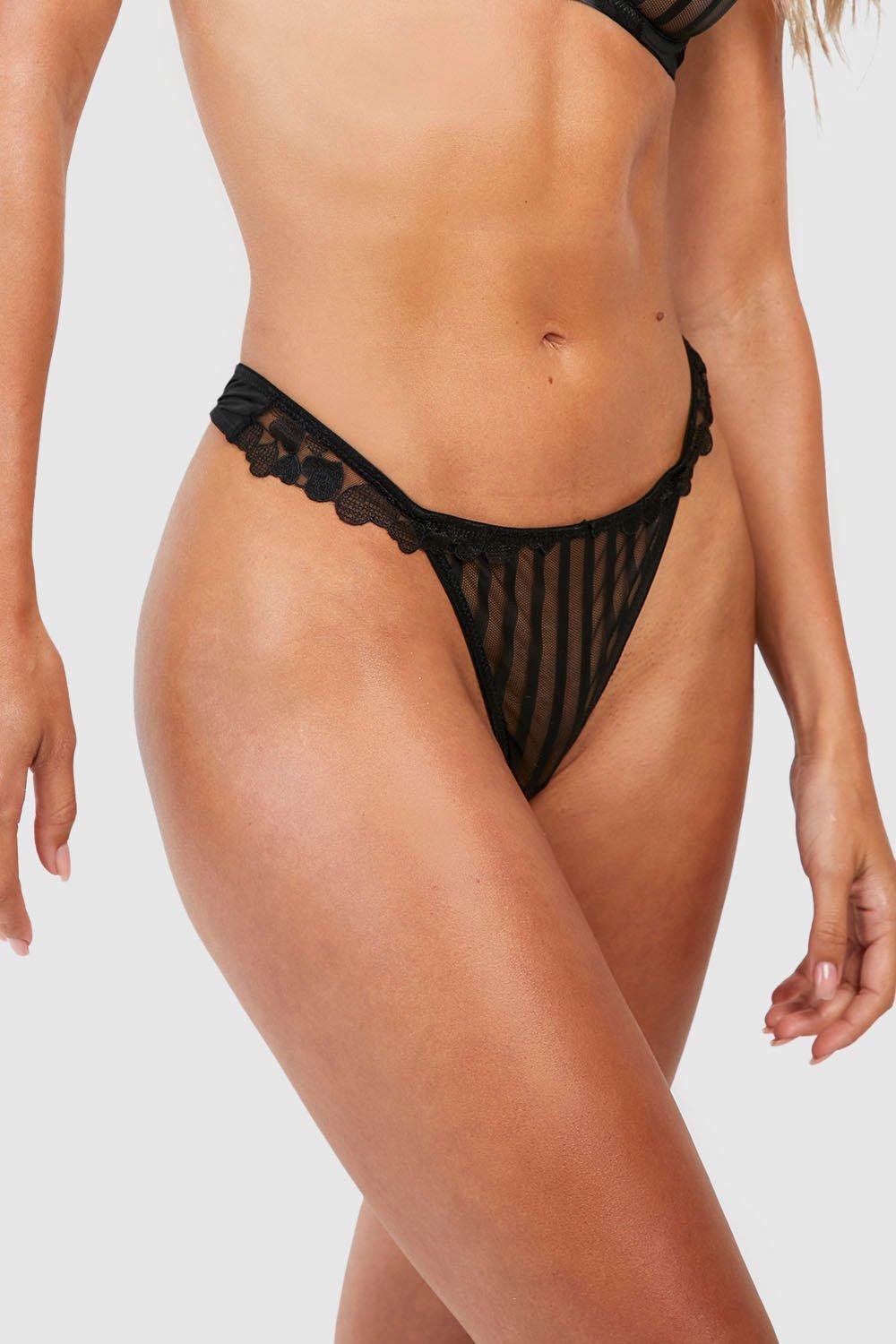 Striped And Heart Mesh Detail Thong