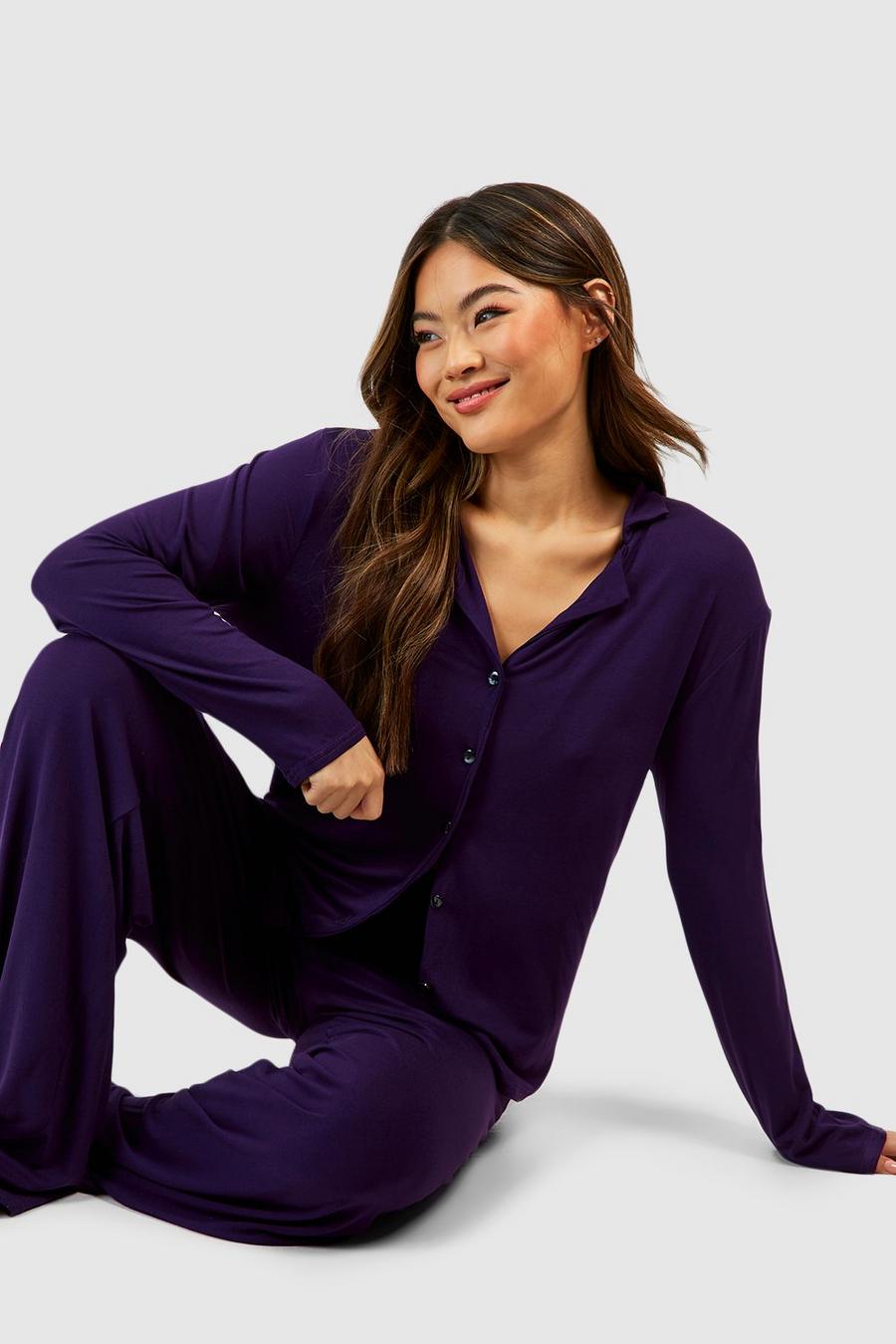 Jewel purple Soft Touch Jersey Knit Button Shirt