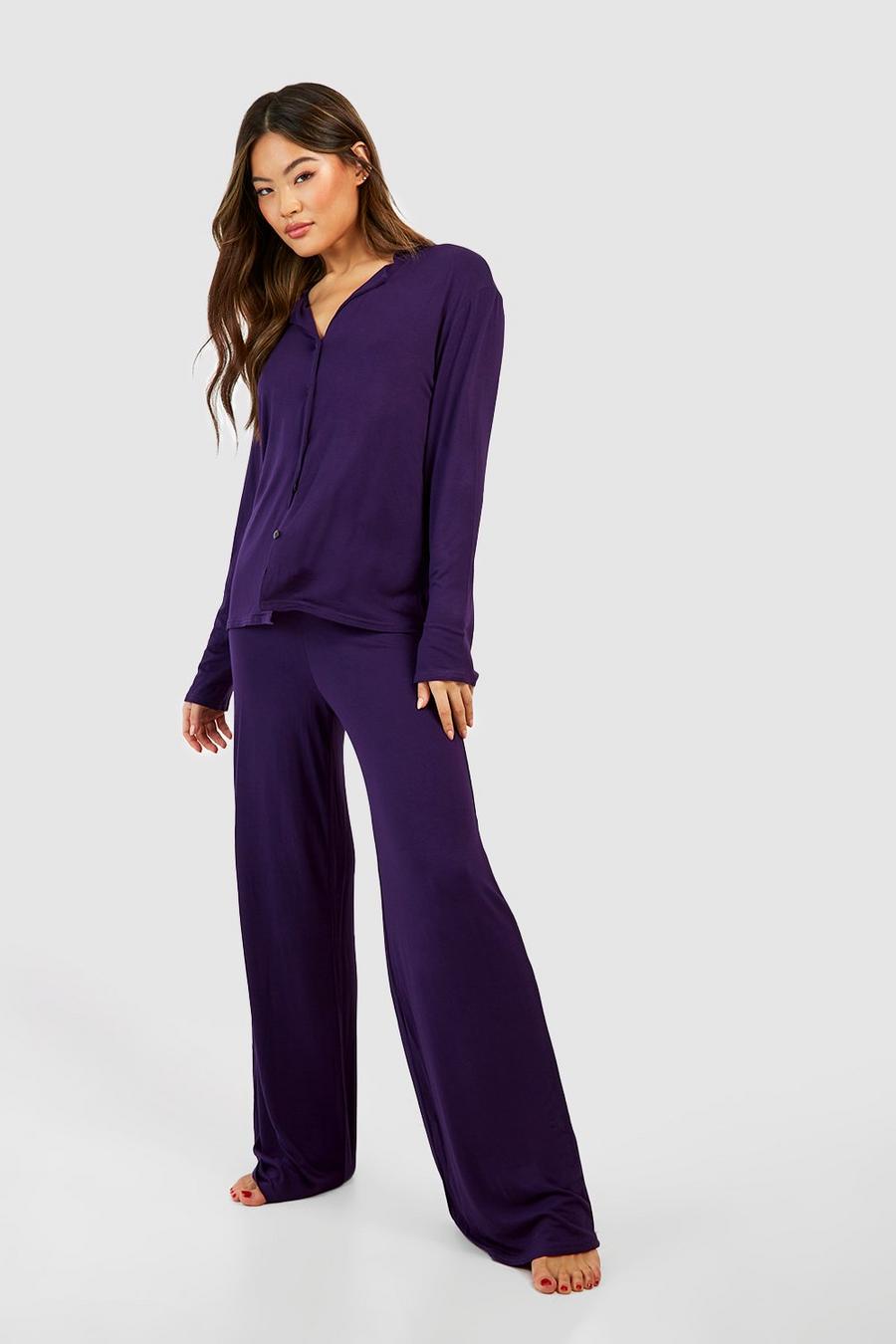Purple Soft Touch Jersey Knit Wide Leg Pants