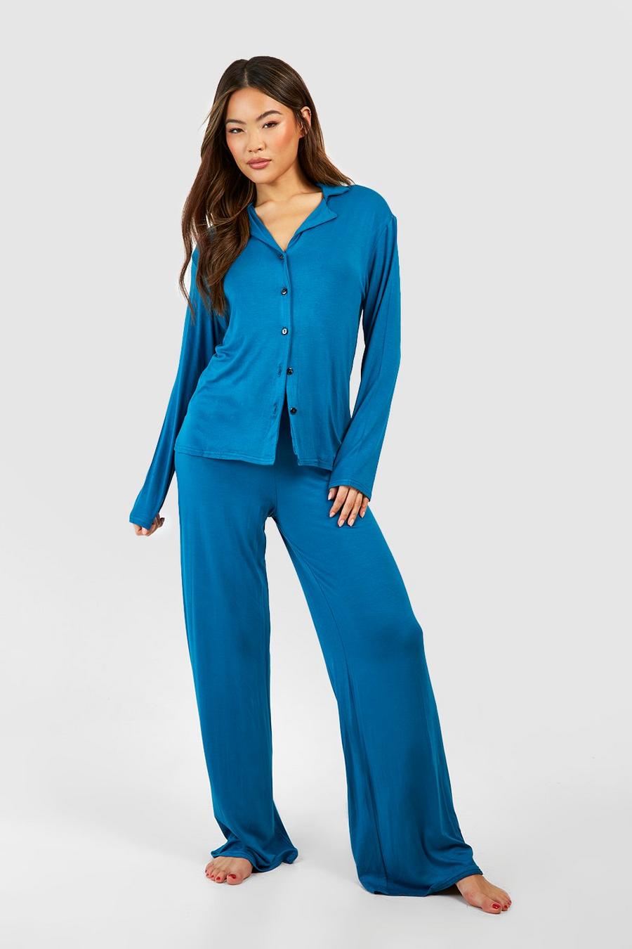 Teal Soft Touch Jersey Wide Leg Pants image number 1