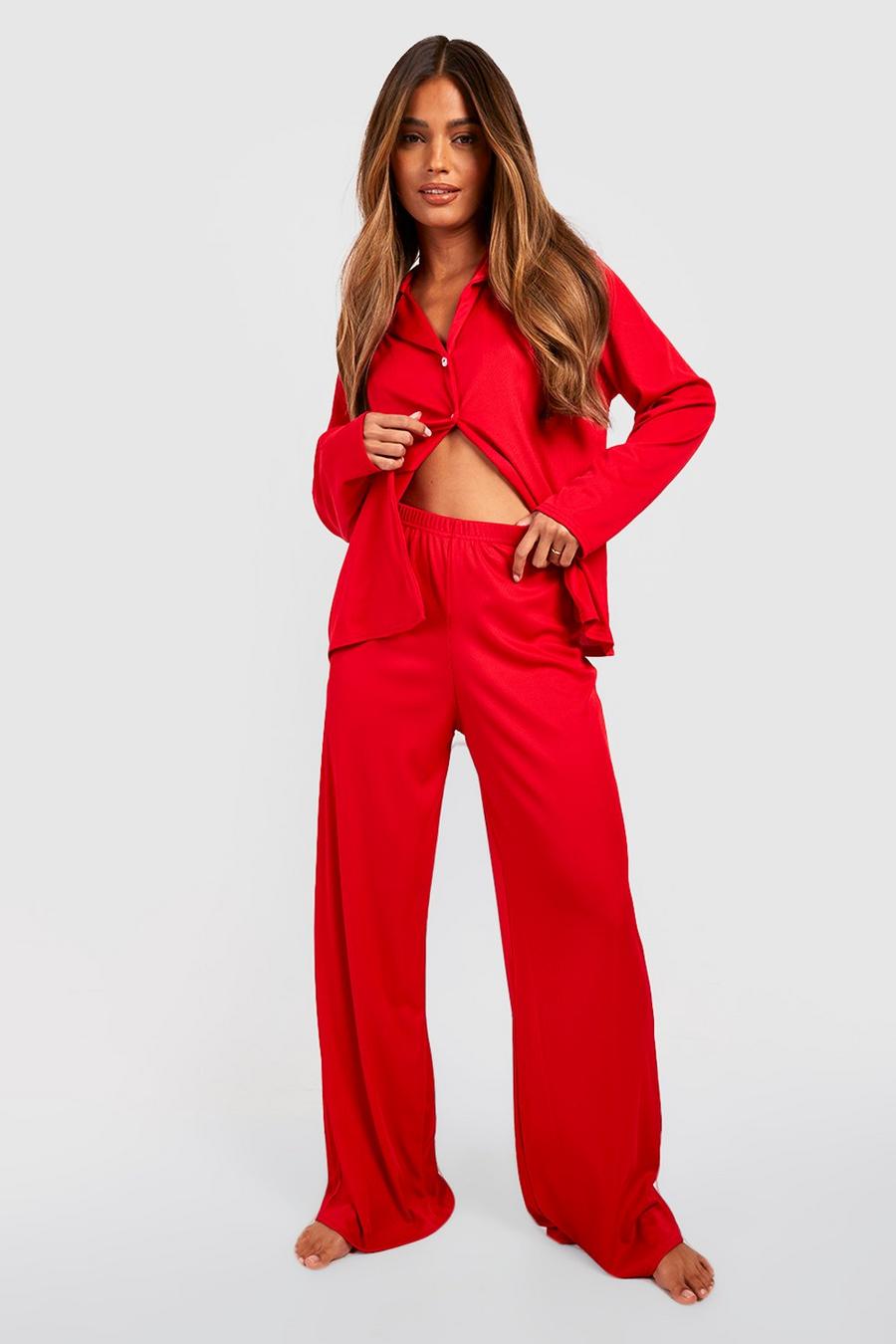 Red Rib Jersey Wide Leg Pj Trousers image number 1