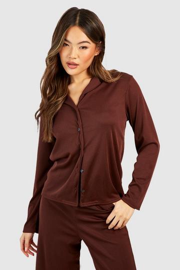 Rib Jersey Button Front Pj Shirt chocolate