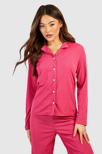 Pink Rib Jersey Knit Button Front Pj Shirt