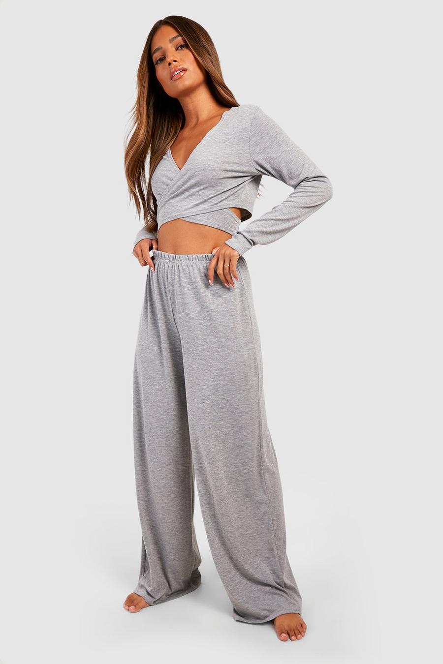 Grey marl Wide Leg Soft Touch Jersey Knit Pants image number 1