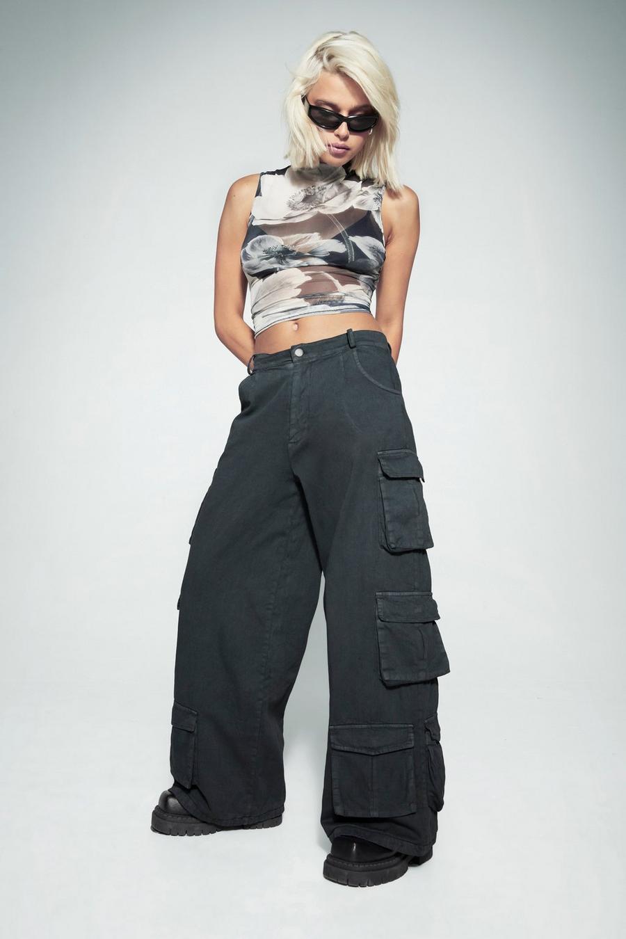 Charcoal grey Kourtney Kardashian Barker Oversized Cargo Pants