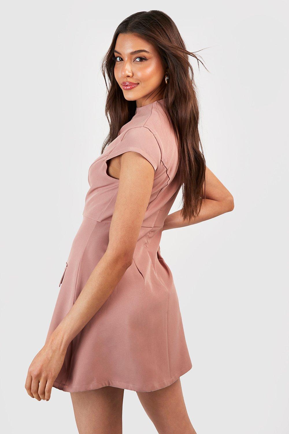 High Neck Structured Tailored Mini Dress | boohoo