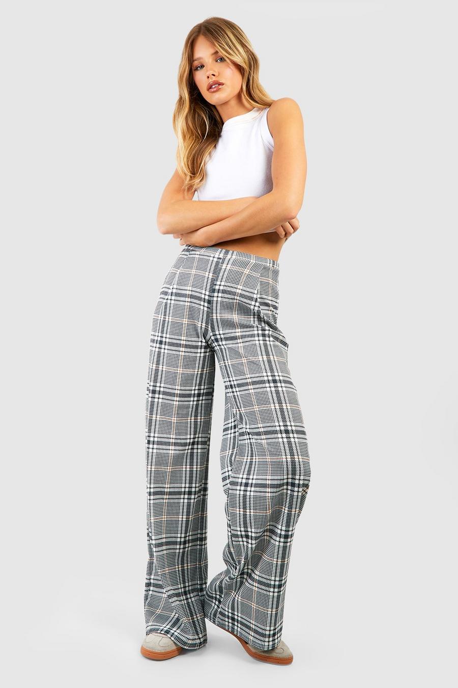 Camel Basic Jersey Crepe Tonal Check Wide Leg Trousers image number 1
