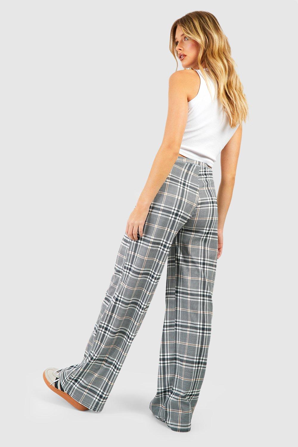 Grey check outlet wide leg trousers