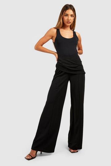 Crepe Drape Waistband Wide Leg Trousers black