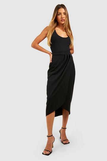 Crepe Drape Front Midi Skirt black