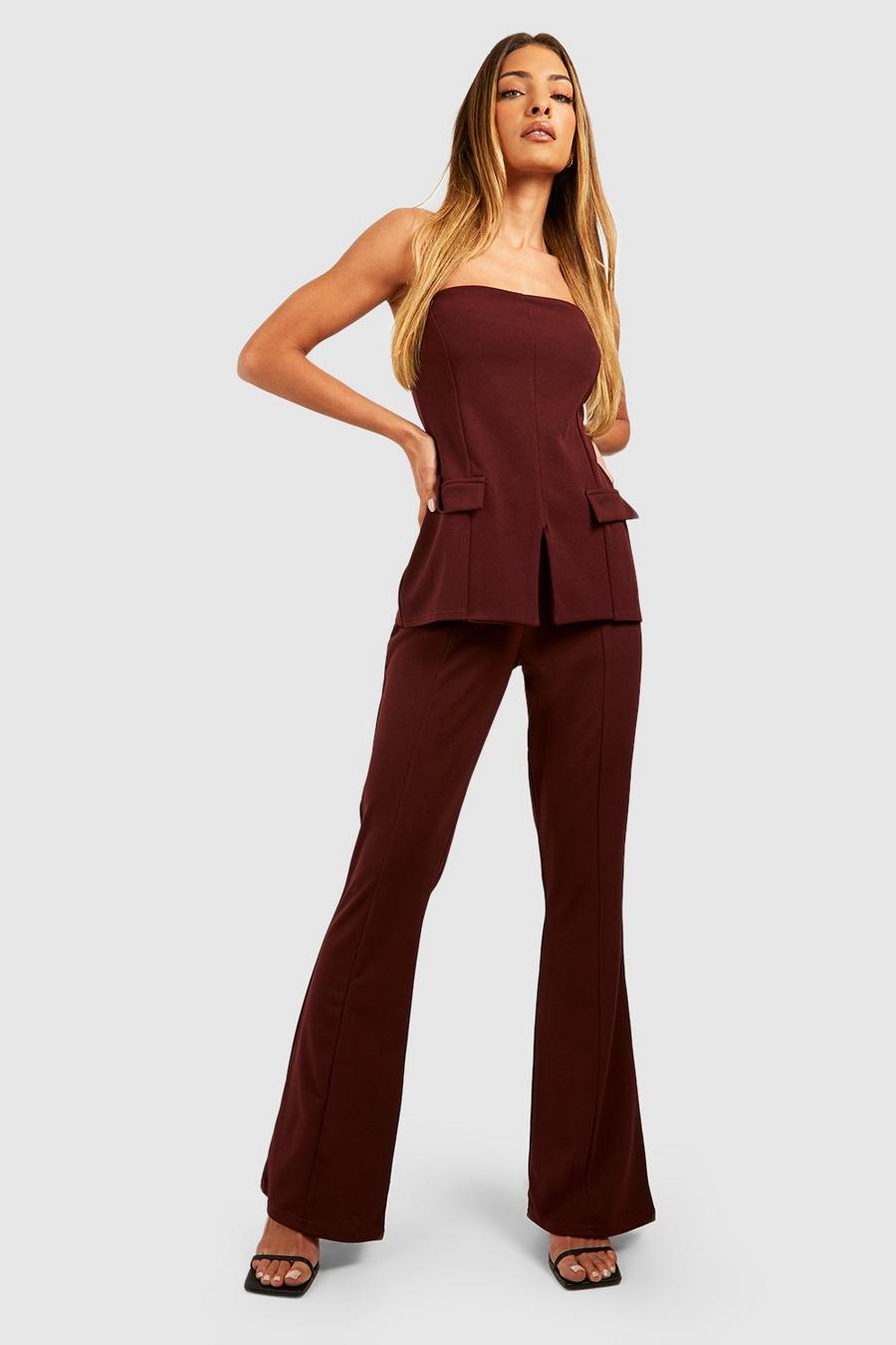 Chocolate Crepe Seam Front Fit & Flare Pants