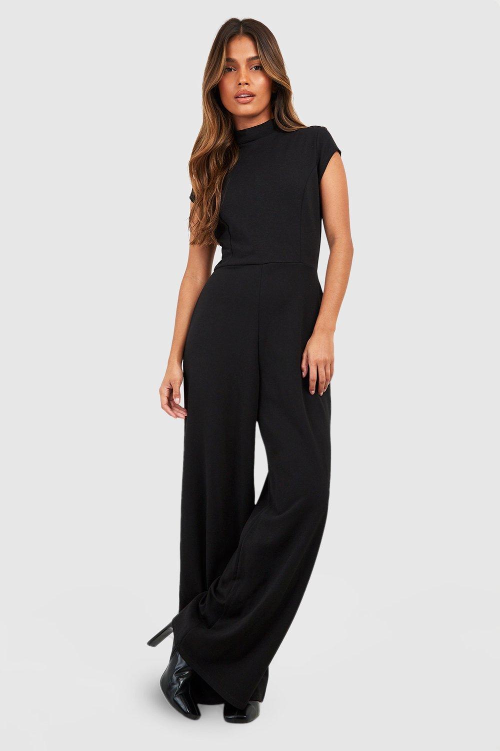 Crepe High Neck Cap Sleeve Wide Leg Jumpsuit