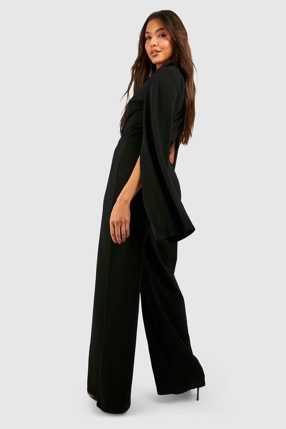 Crepe Seam Front Tab Detail Ankle Grazer Jumpsuit