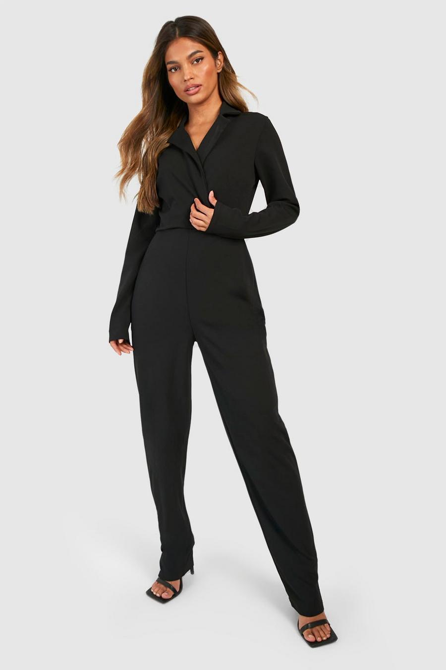 Black Figursydd jumpsuit i kostymstil med omlott image number 1