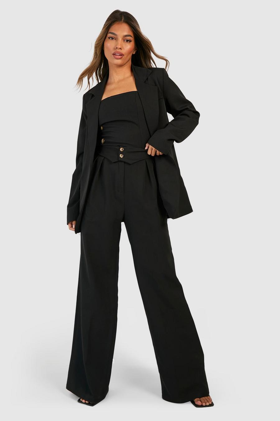 Black Fold Over Waistband Relaxed Fit Dress Pants image number 1