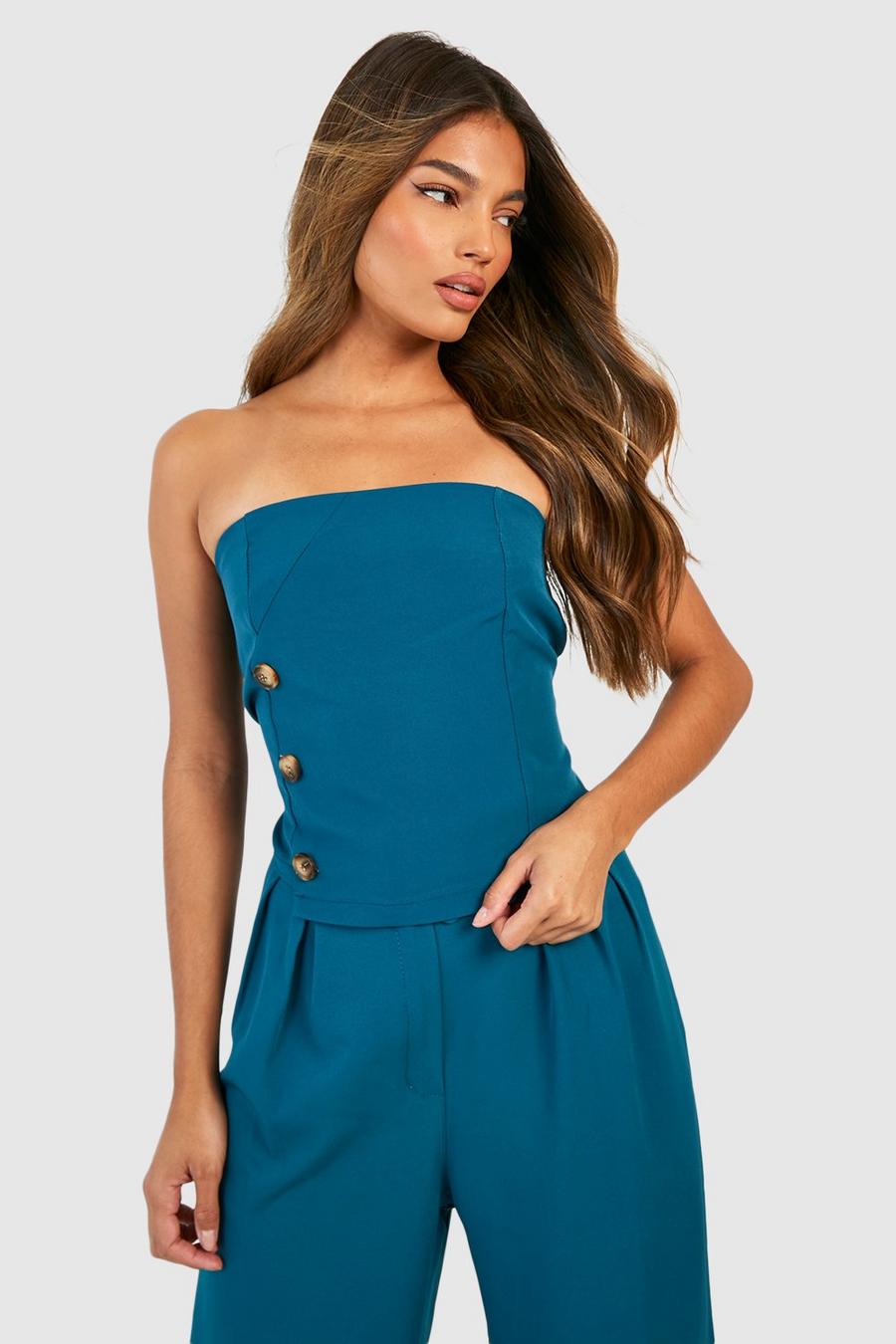 Teal Asymmetric Wrap Front Tailored Bandeau