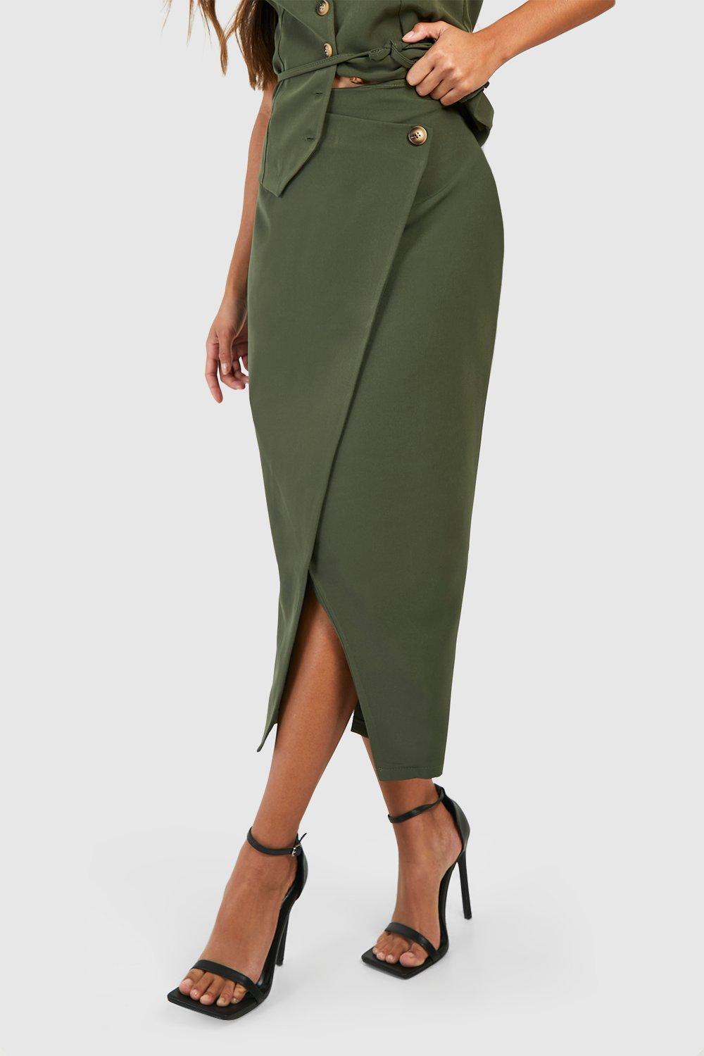 Khaki wrap outlet skirt womens