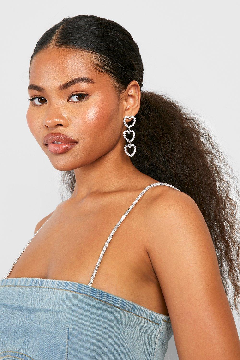 Orecchini pendenti a cuore con strass boohoo IT