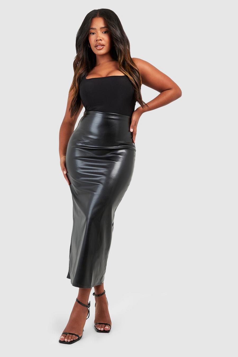 Gonna longuette Plus Size in PU effetto opaco, Black image number 1