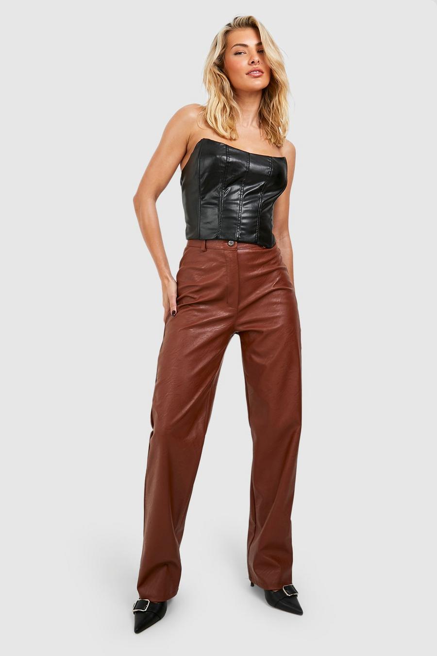 Chocolate Wide Leg Faux Leather Pants image number 1