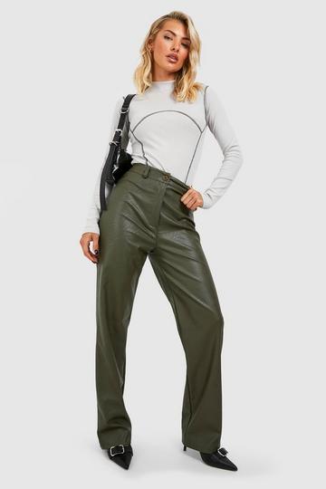 Wide Leg Leather Look Trousers khaki