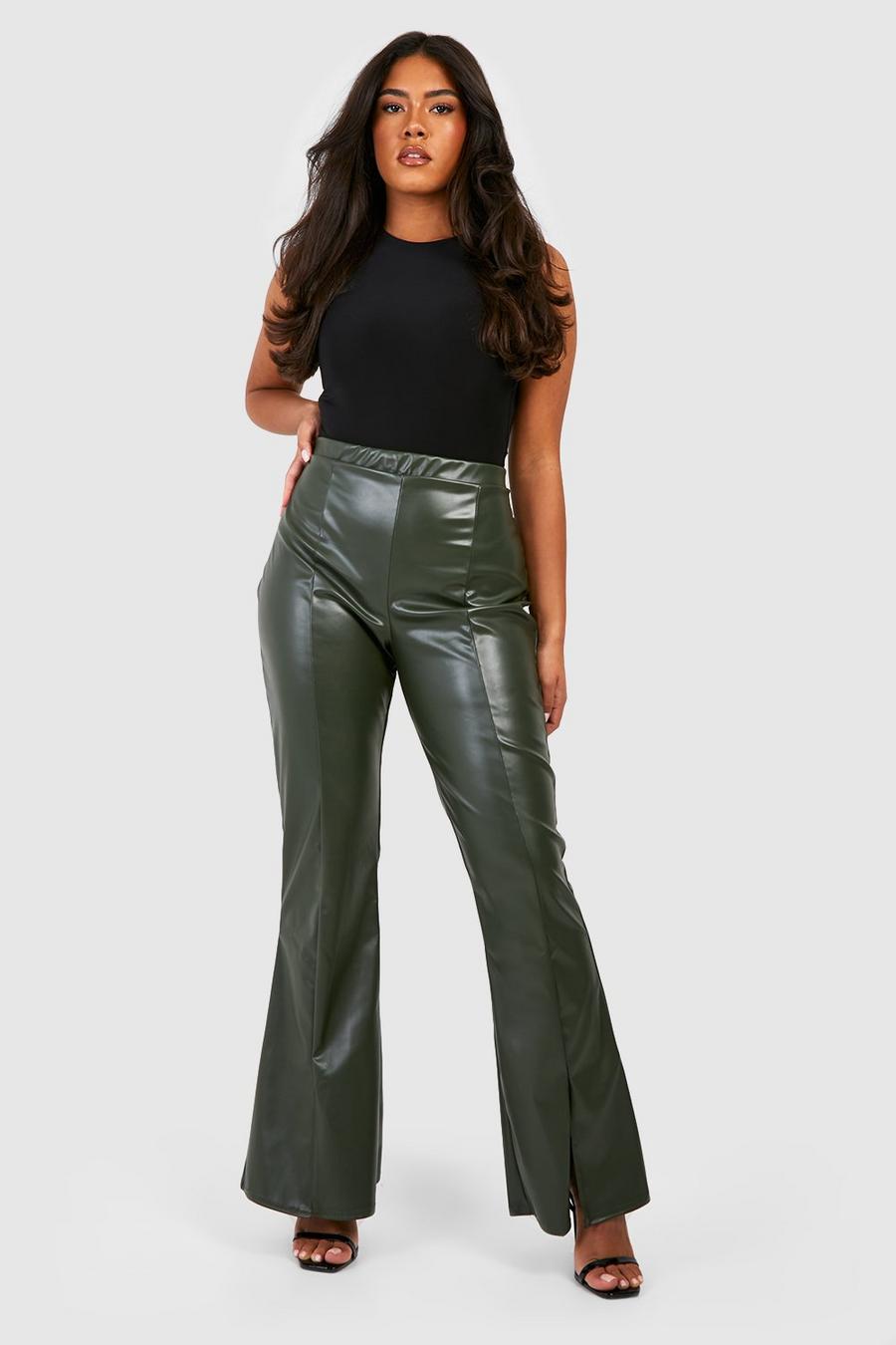 Plus Matte Pu High Waisted Flared Trousers