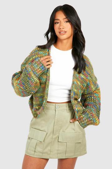 Petite Premium Chunky Multicoloured Cardigan khaki