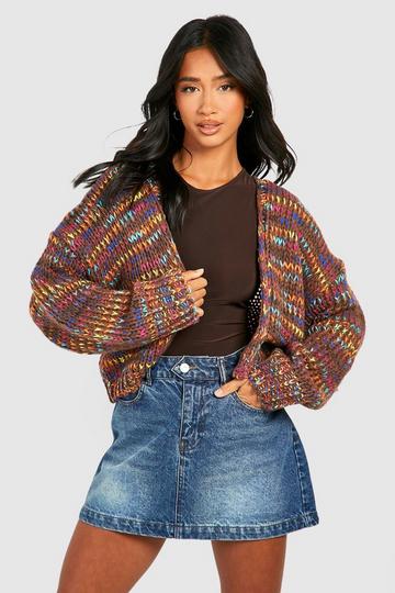 Petite Premium Chunky Multicoloured Cardigan brown