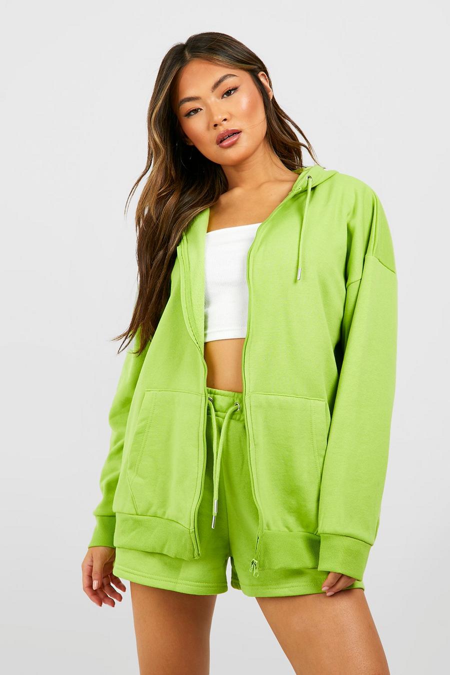Lime gerde Oversized Zip Through Hoodie With Reel Cotton image number 1