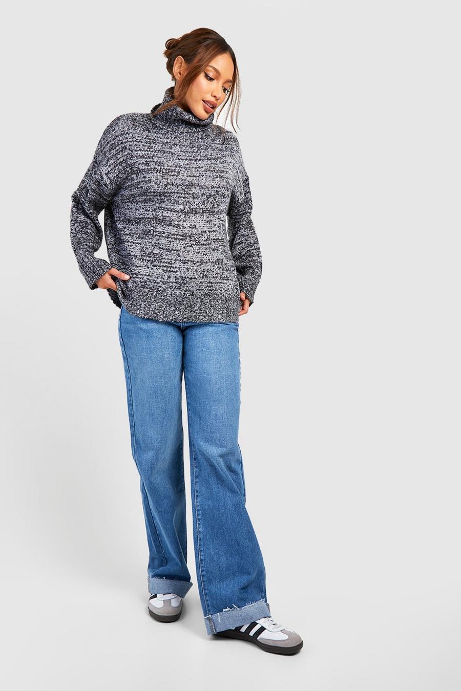 Tall Mid Wash Mid Rise Wide Leg Jeans Met Onbewerkte Zoom En Omgeslagen Pijpen image number 1