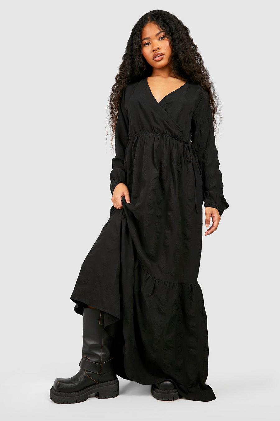 Petite - Robe portefeuille longue, Black image number 1