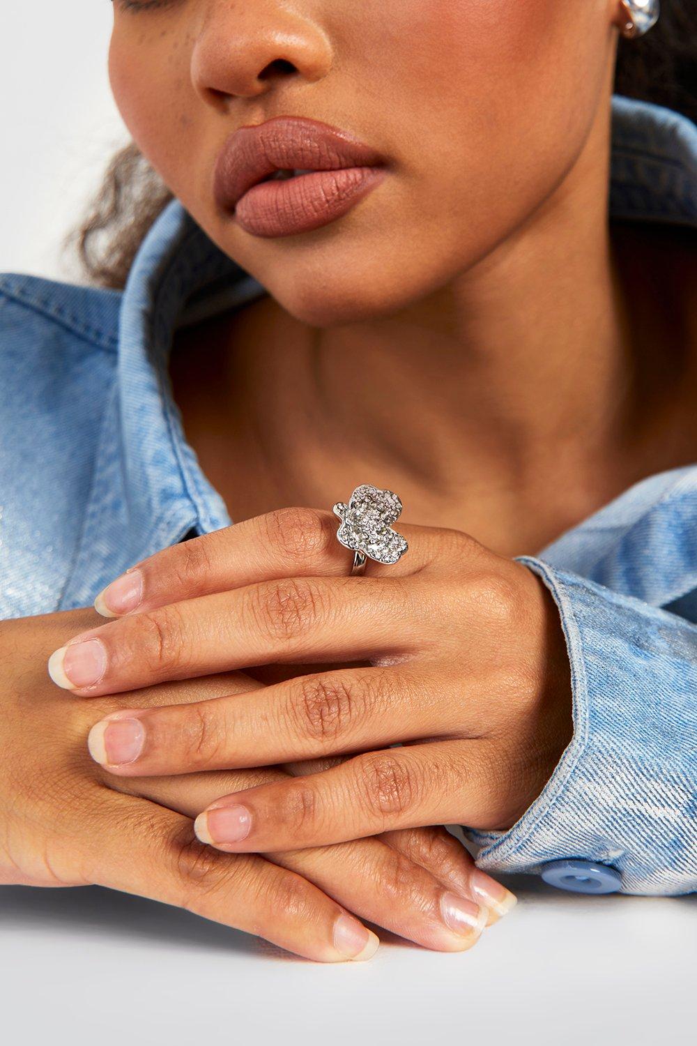 Silver Embellished Open Heart Ring