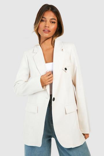 Ecru White Contrast Button Pocket Detail Tailored Blazer